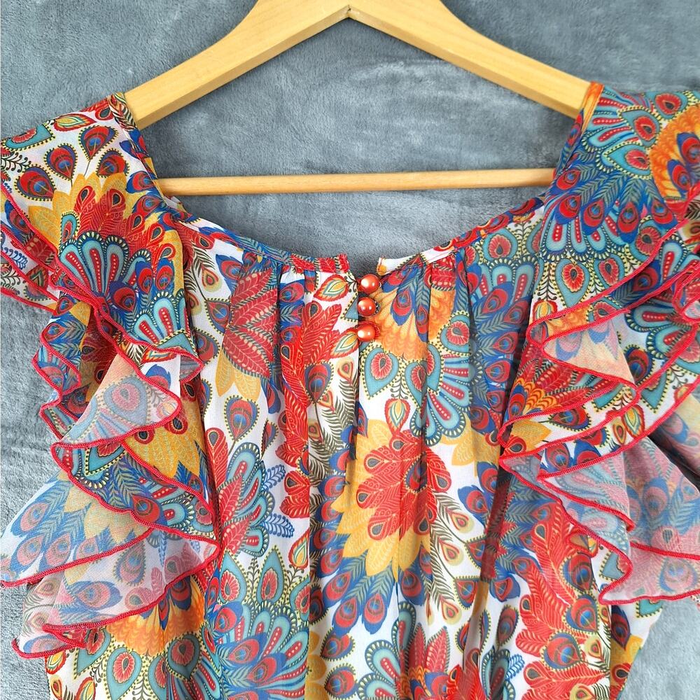 Womens Dress‎ Small Boho Hippie Retro Bloomcore Artsy Floral Ruffles Feminine - Picture 6 of 7